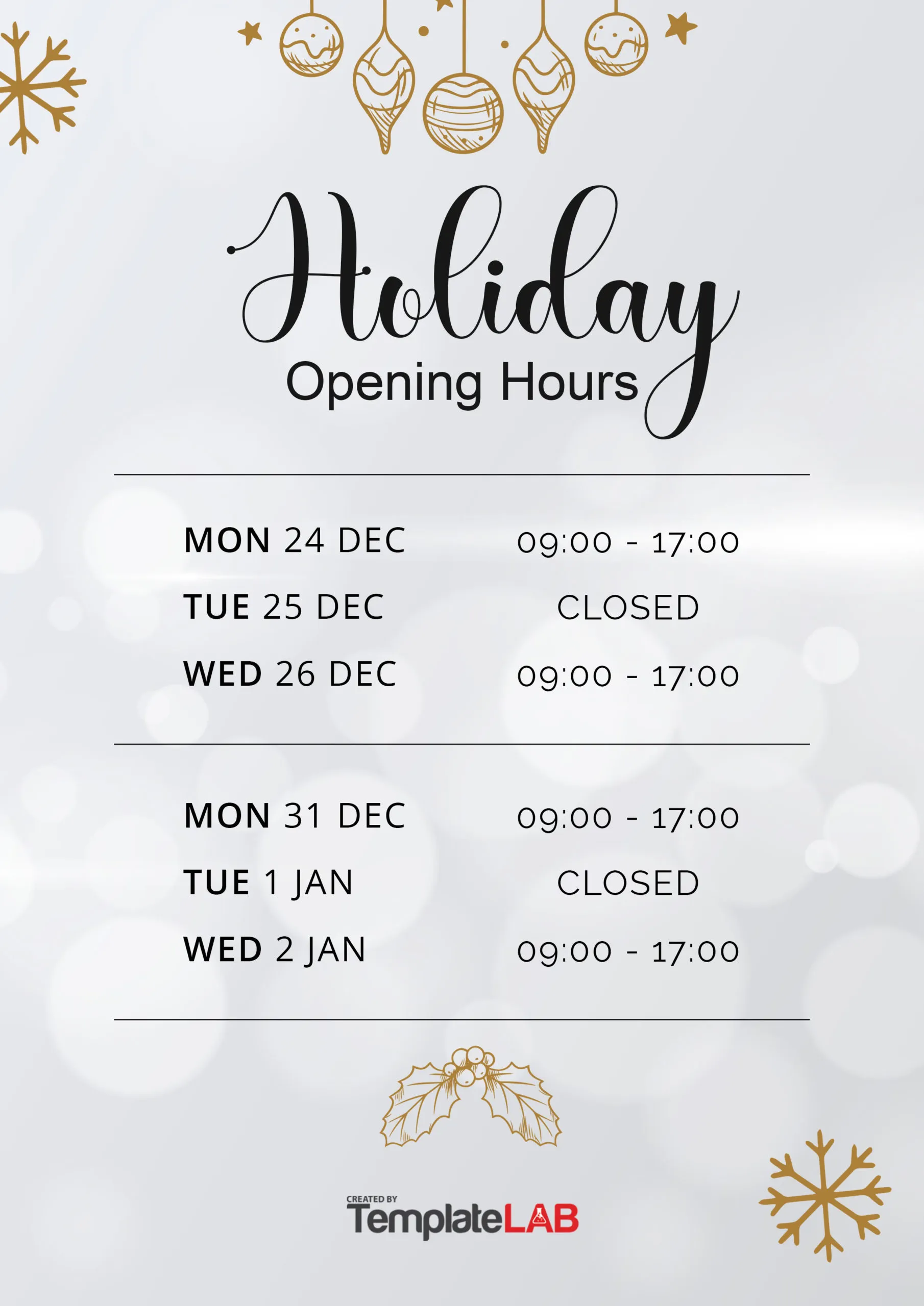 holiday office hours notice template