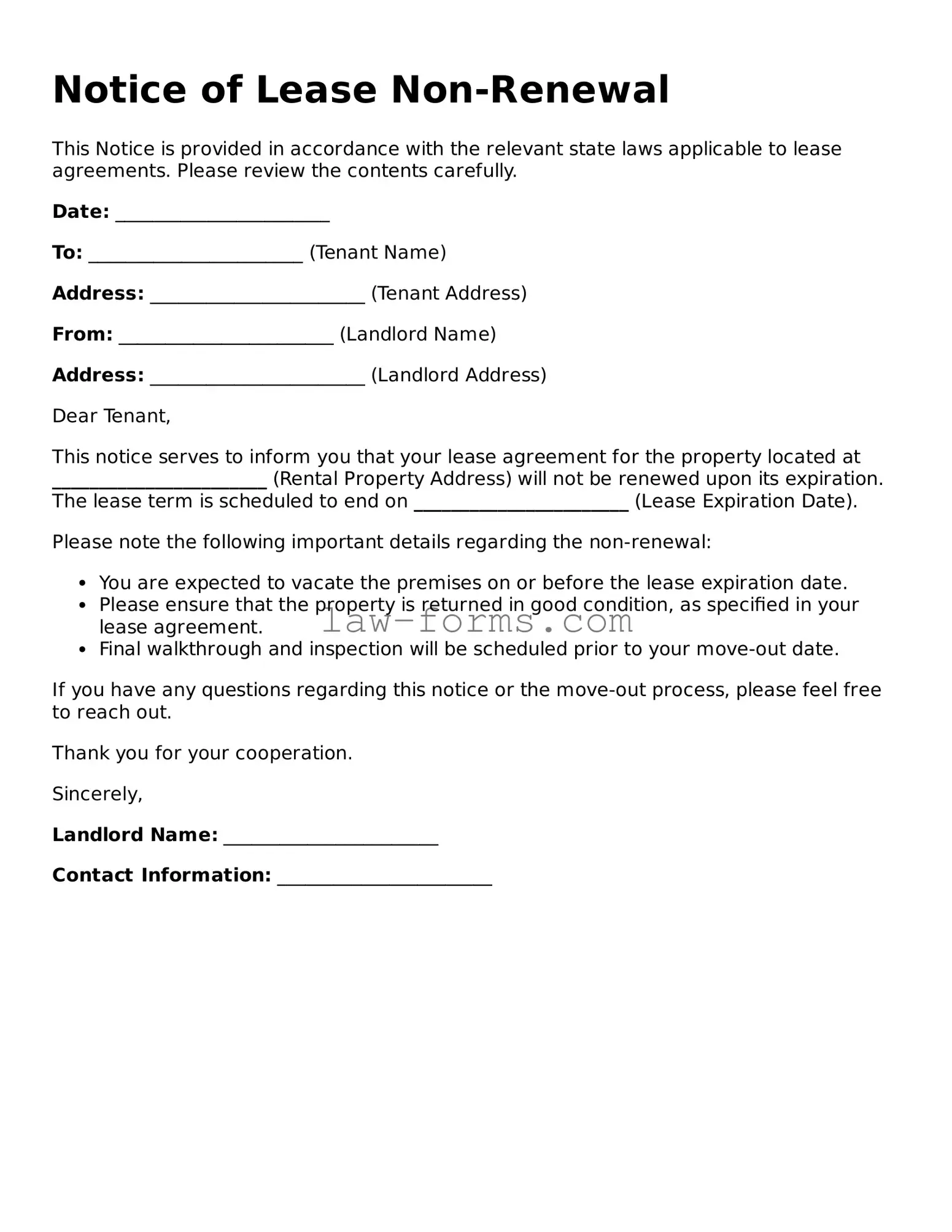non renewal of lease notice template