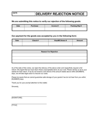 non responsible delivery notice template