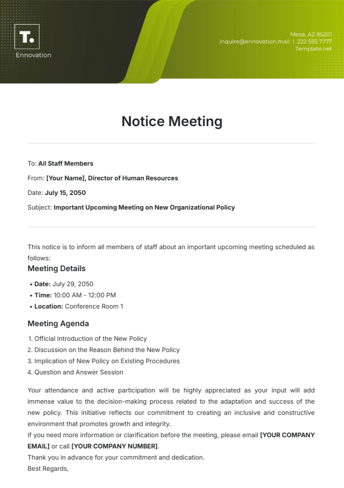 not mandatory meeting notice template