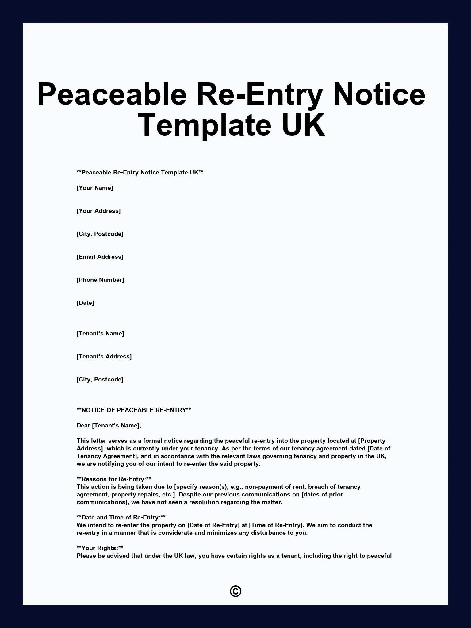 peaceable re entry notice template