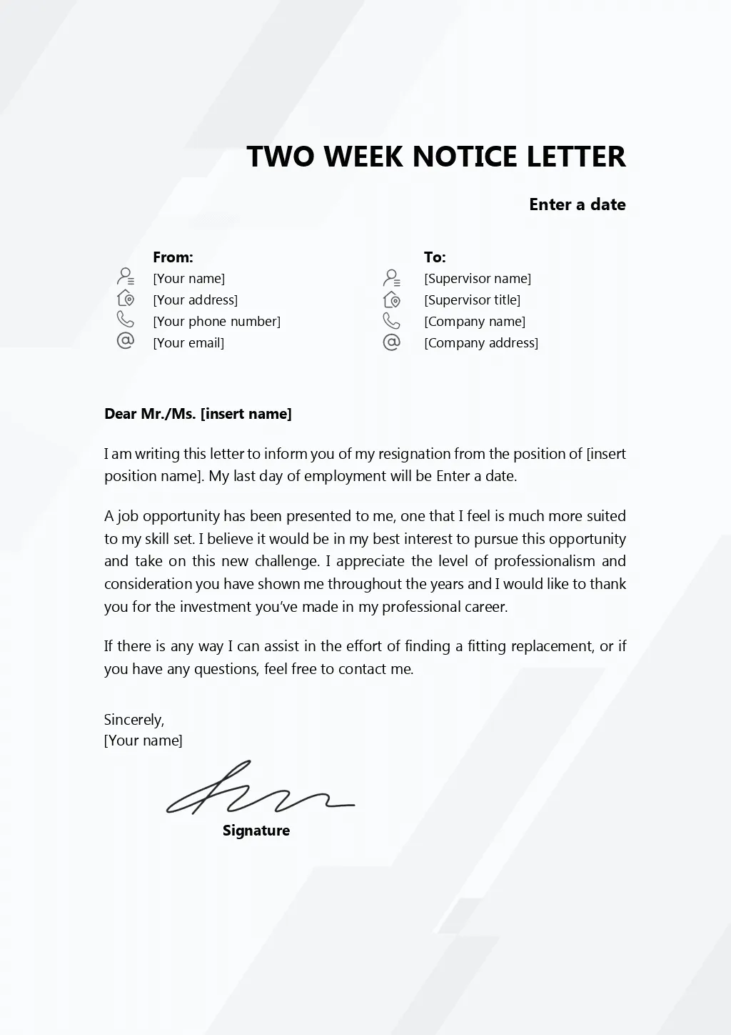 Printable proper two weeks notice template