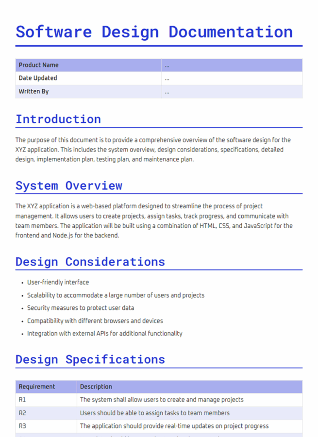 It Software Documentation Template