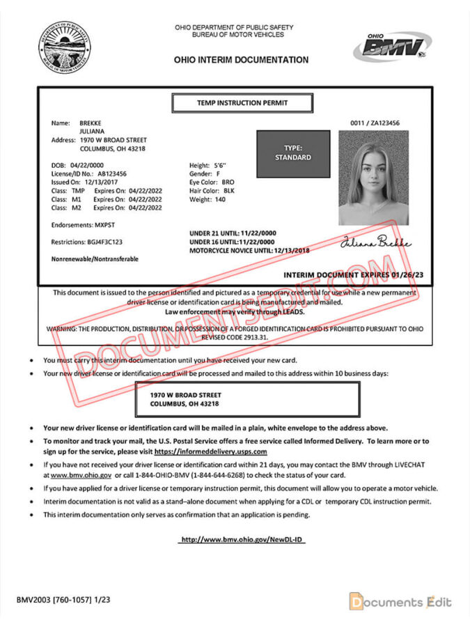 ohio interim documentation template