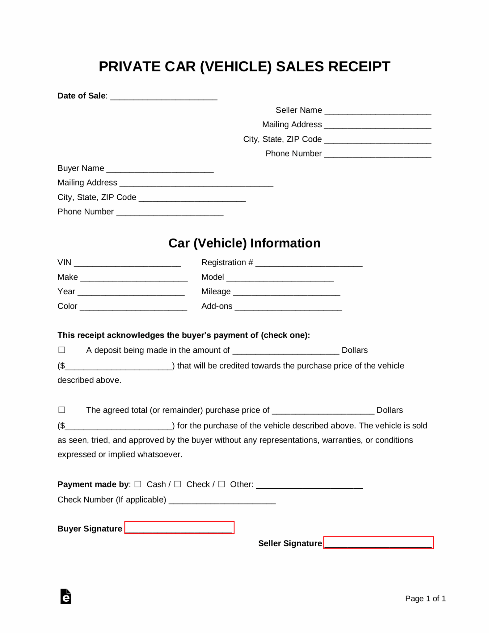 Private Seller Documentation Template