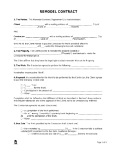 Free Home Renovation Contract Template free-home-renovation-contract-template