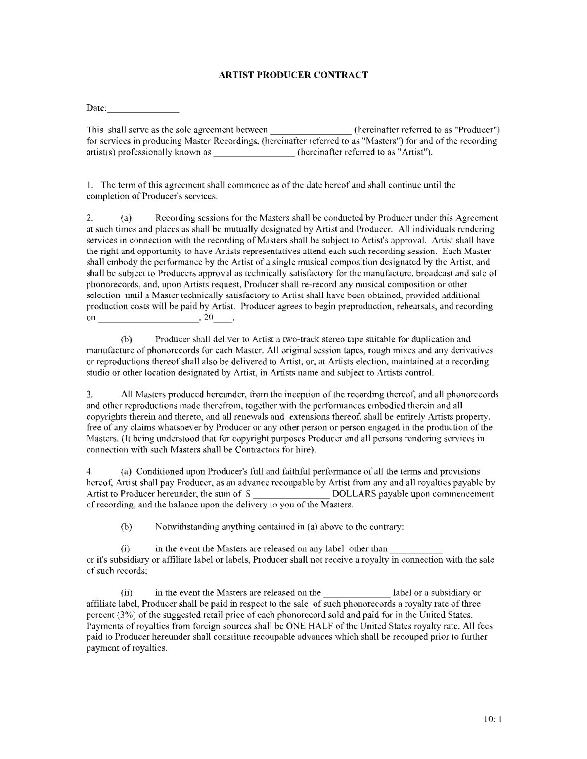 Producer Exclusive Rights Contract Template