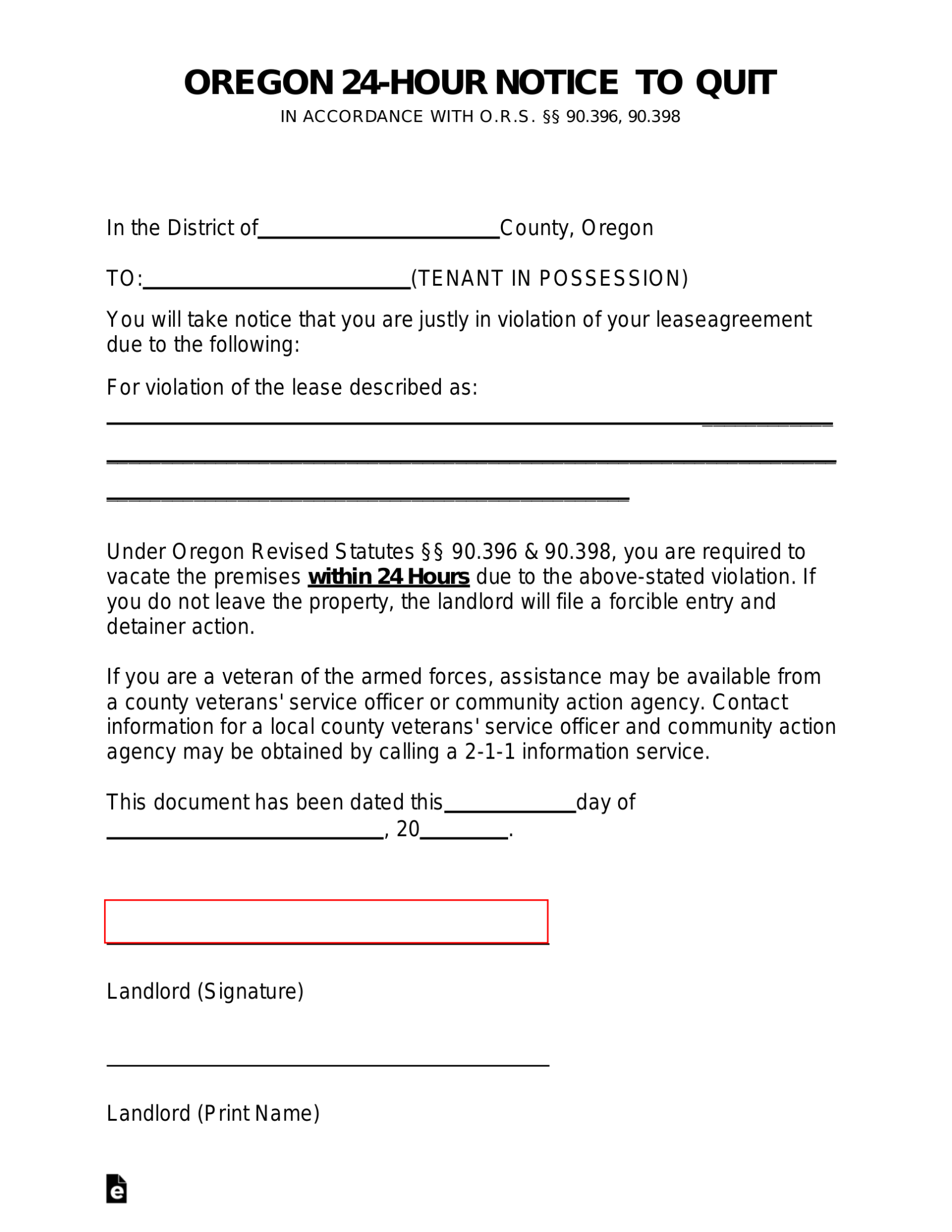24 Hour Eviction Notice Template