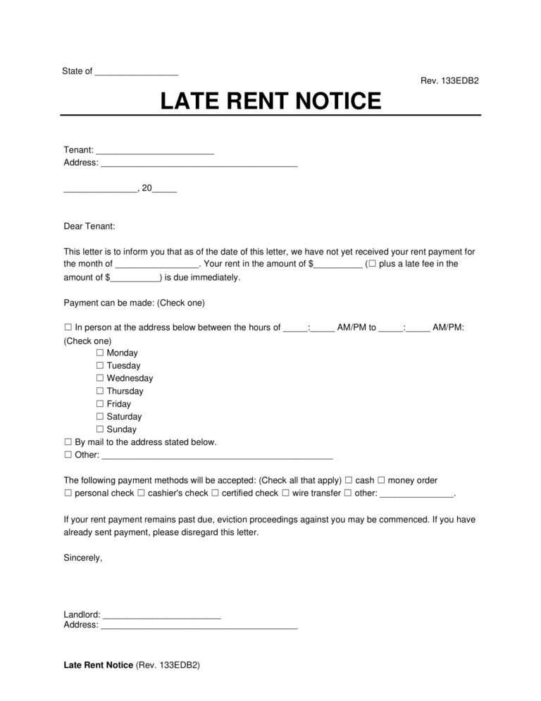 Pay Less Notice Example Failure To Pay Rent Notice Template