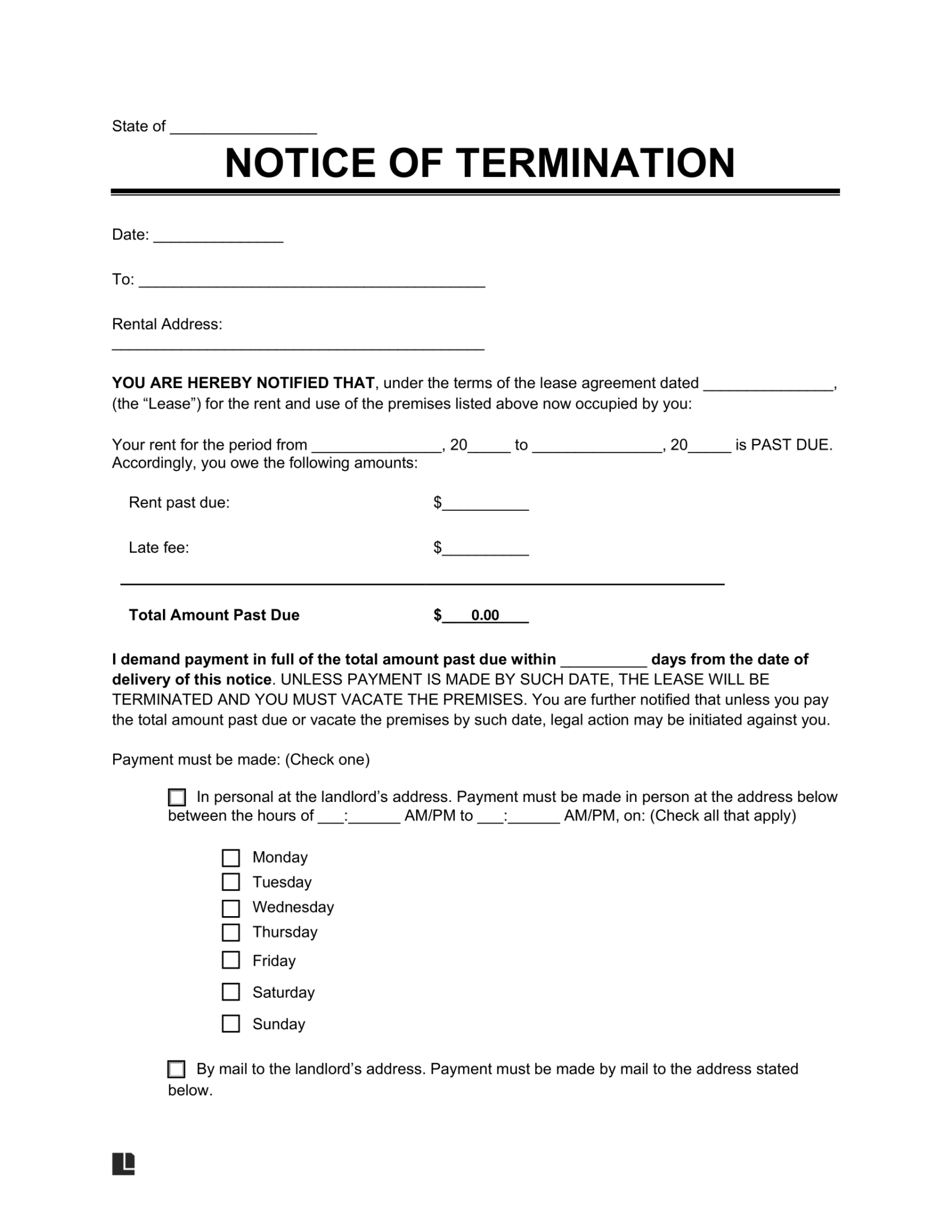 Private Landlord Eviction Notice Template