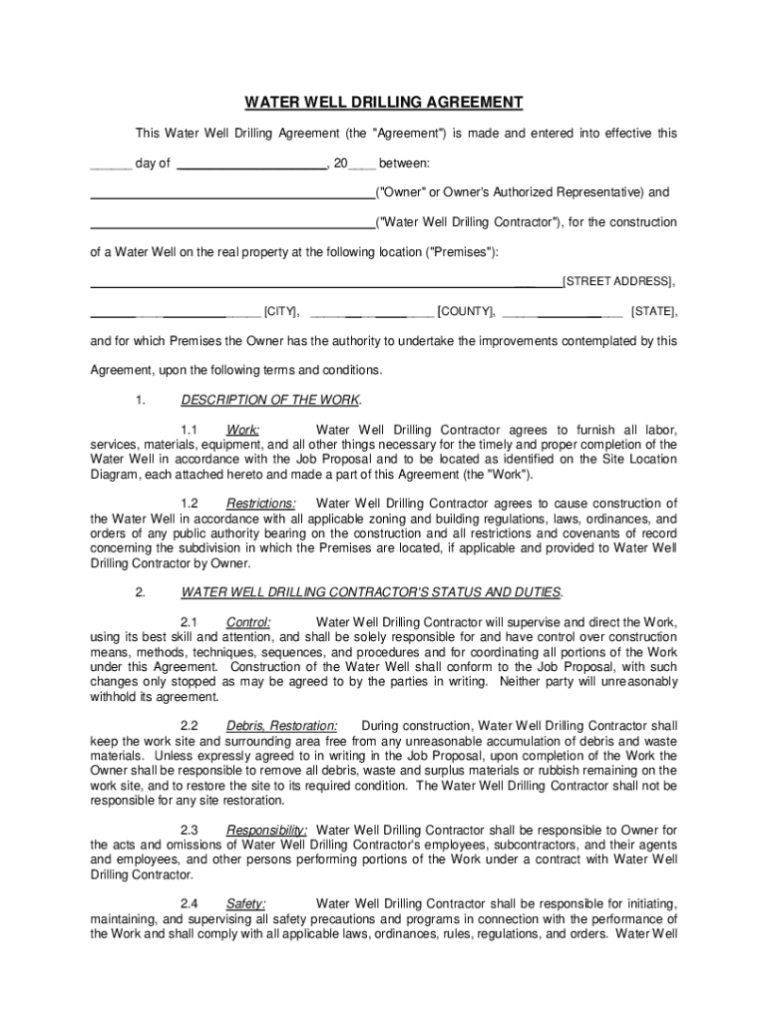 Water Well Drilling Contract Template