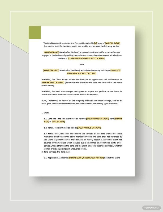 Live Performance Band Contract Template