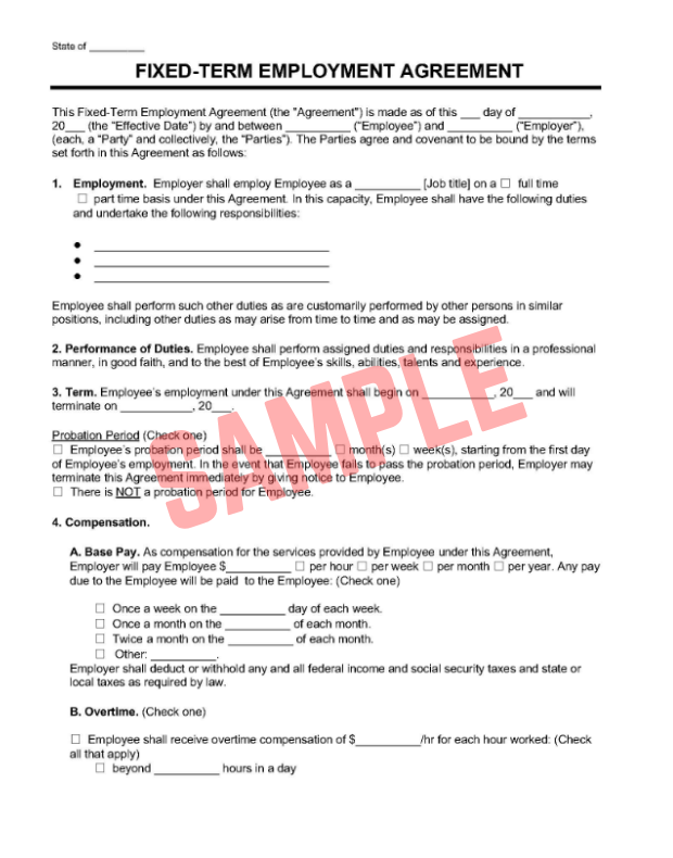 6 Month Fixed Term Contract Template