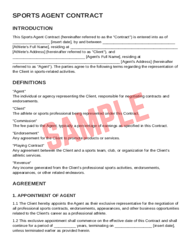 Amateur Athlete Advisor Contract Template