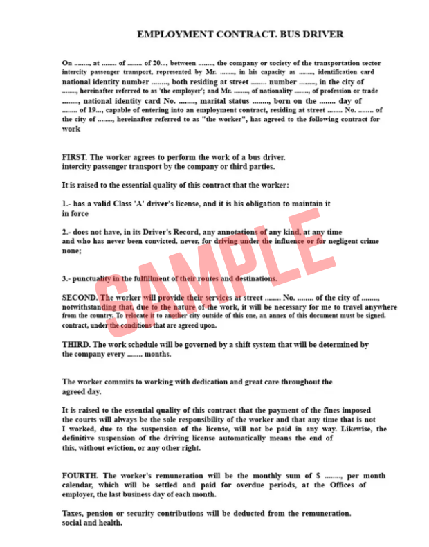 Bus Driver Employment Contract Template