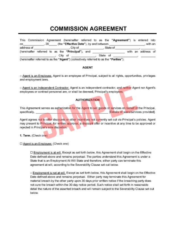 Commission Only Employment Contract Template