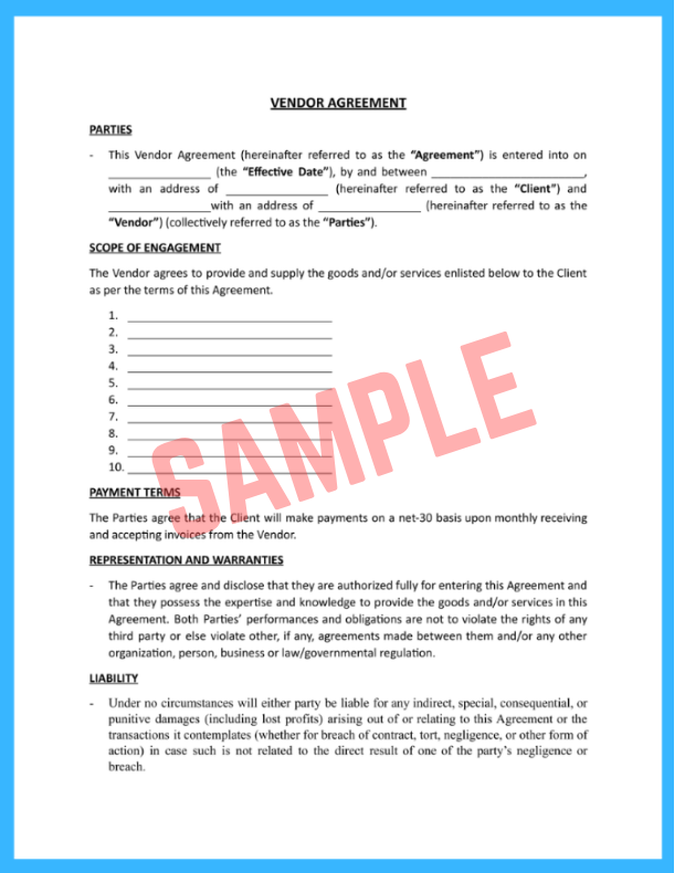 Content Of Vendor Contract Template