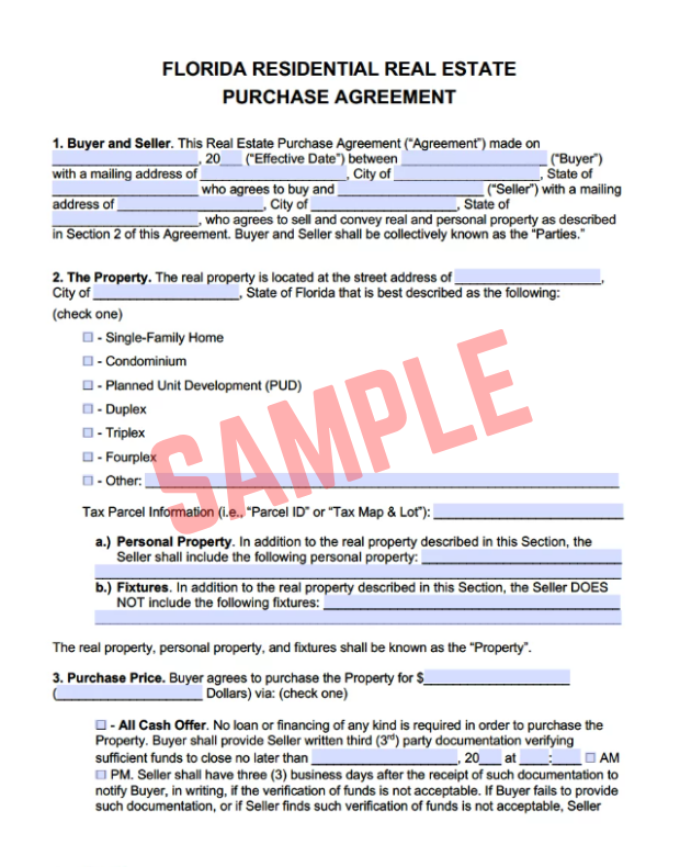 Florida Real Estate Sales Contract Template