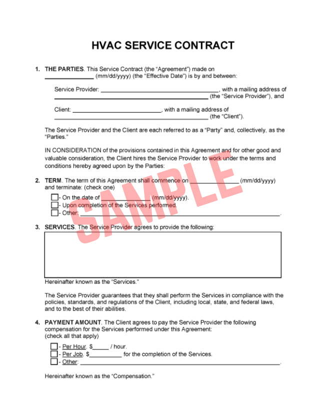 Hvac Preventative Maintenance Contract Template