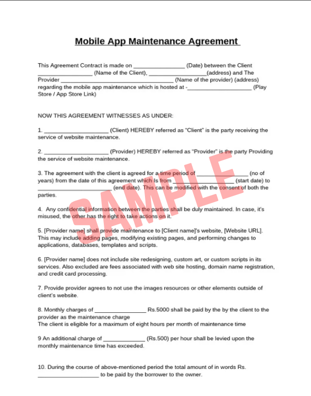 Mobile App Maintenance Contract Template