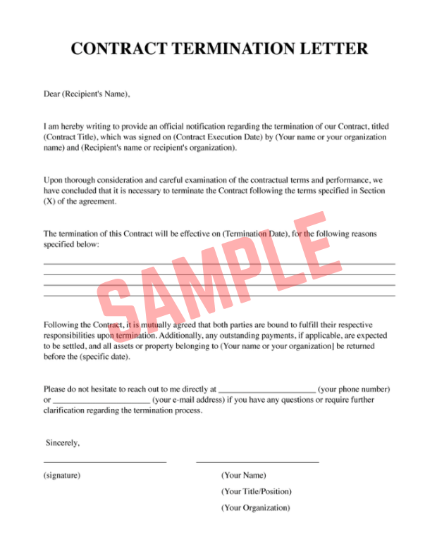 Mutual Termination Of Contract Letter Template