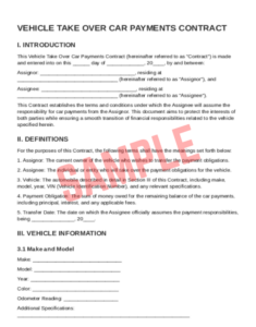 Take Over Car Payments Contract Template Take Over Car Payments Contract Template
