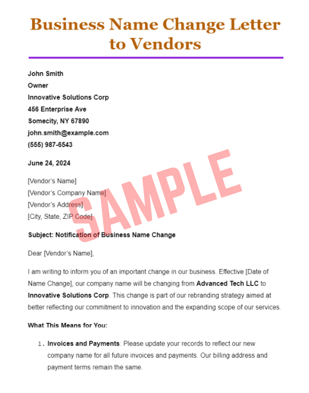 Notice Of Business Name Change Template