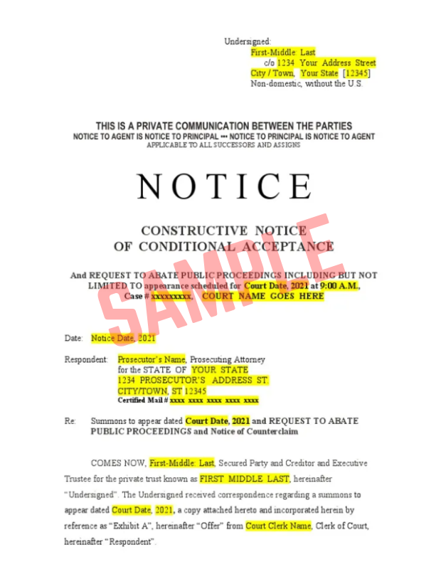 Notice Of Conditional Acceptance Template