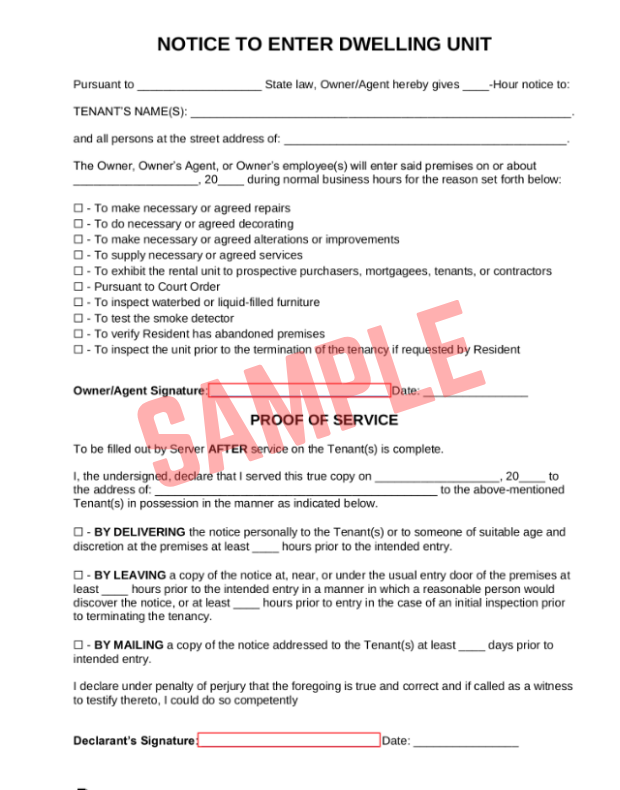 Notice To Enter Rental Property Template