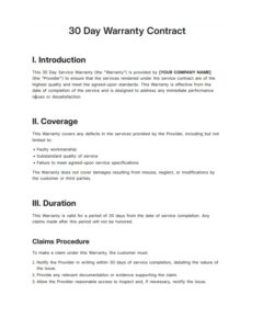 30 Day Warranty Contract Template 30 Day Warranty Contract Template