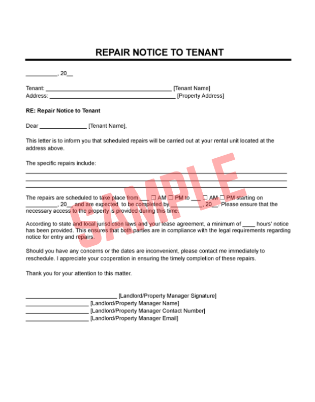 Maintenance Notice To Tenant Template