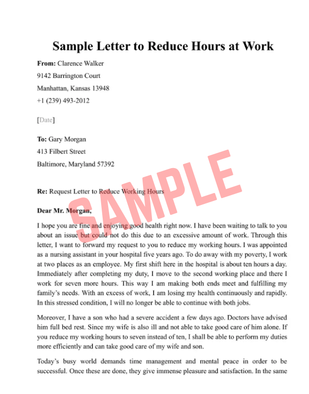 Notice Of Reduction Of Hours Template