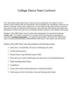 College Dance Team Contract Template