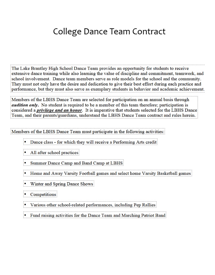 College Dance Team Contract Template