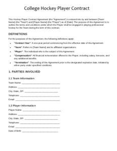 College Hockey Player Contract Template