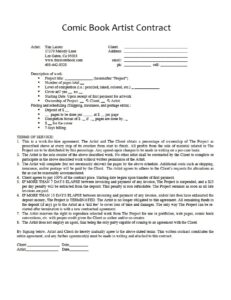Comic Book Artist Contract Template
