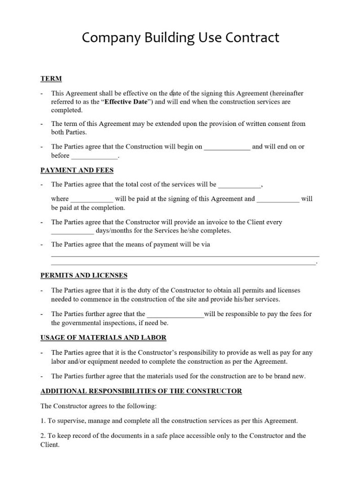 Company Building Use Contract Template