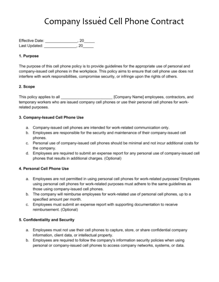 Company Issued Cell Phone Contract Template