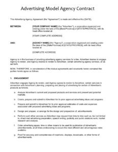 Advertising Model Agency Contract Template