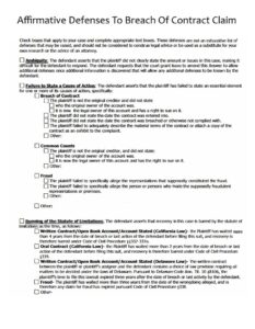 Affirmative Defenses To Breach Of Contract Claim Template