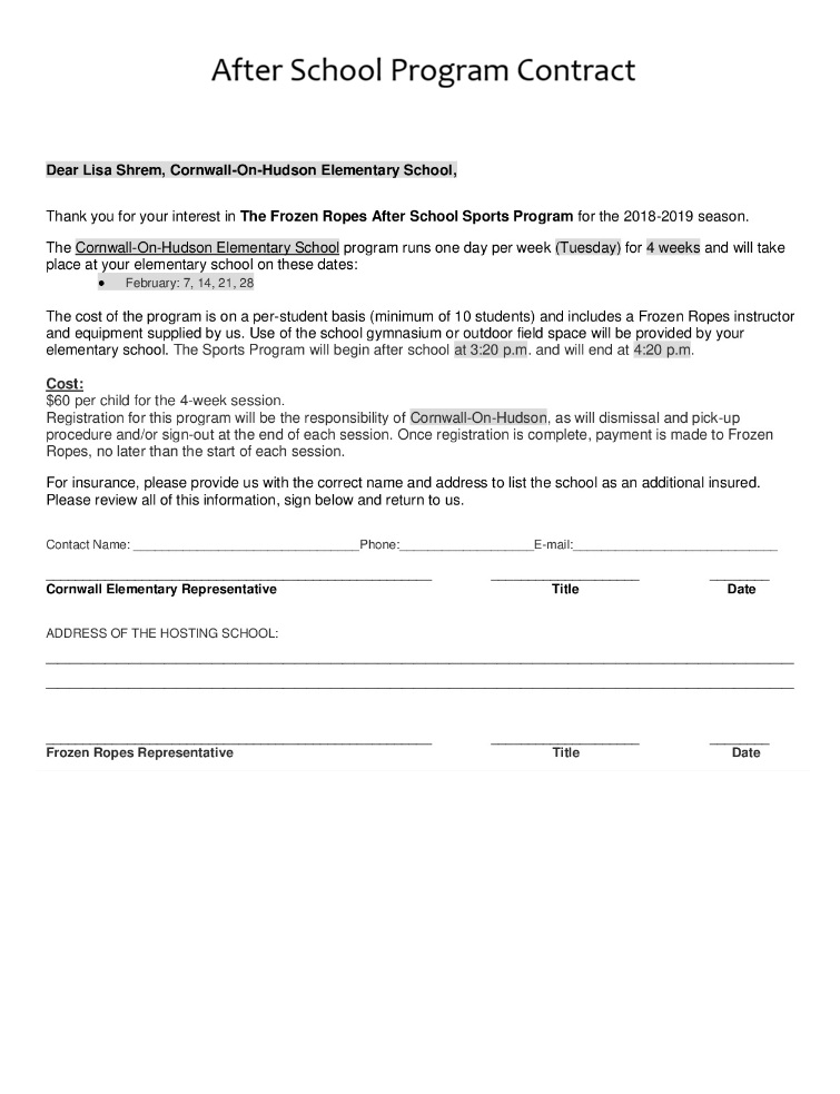 After School Program Contract Template