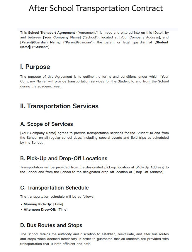 After School Transportation Contract Template
