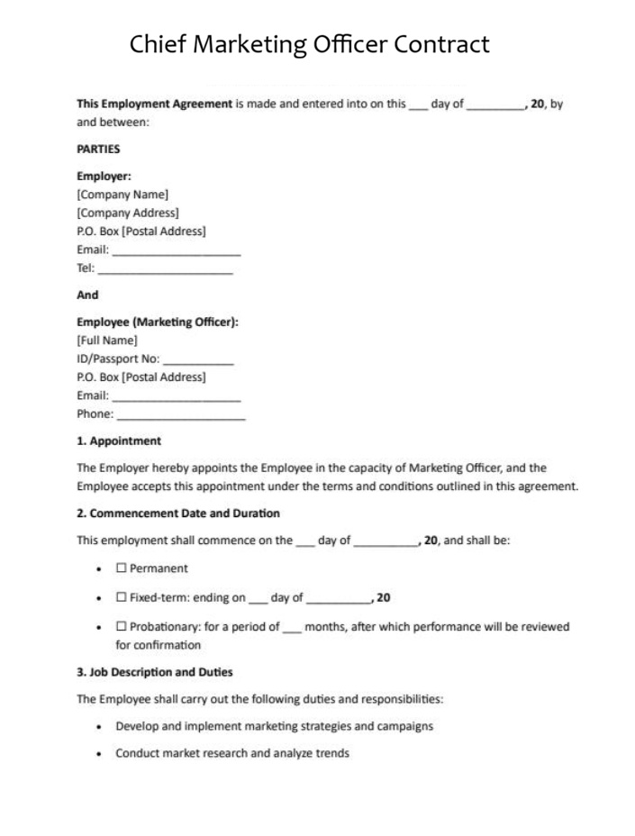 Chief Marketing Officer Contract Template