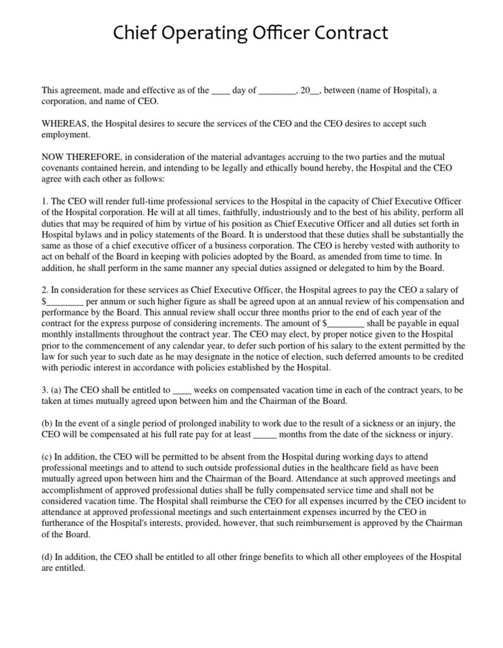 Chief Operating Officer Contract Template