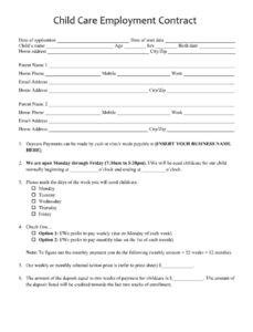 Child Care Employment Contract Template Child Care Employment Contract Template