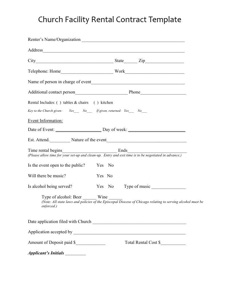 Church Facility Rental Contract Template