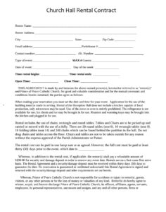 Church Hall Rental Contract Template