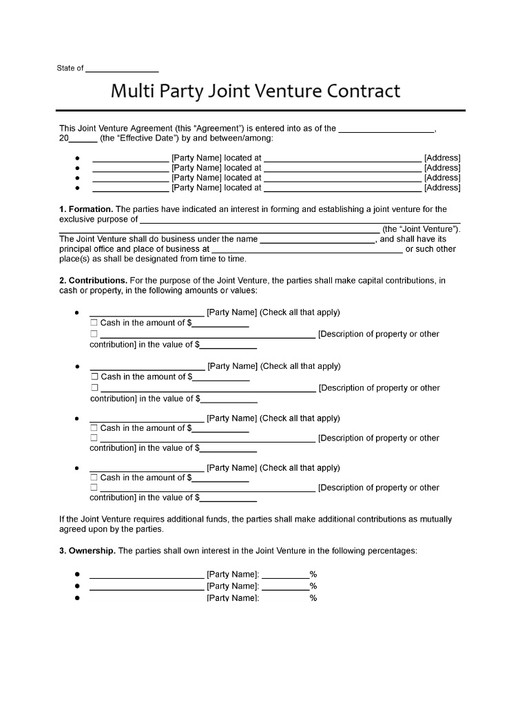Multi Party Joint Venture Contract Template