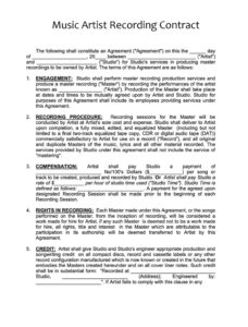 Music Artist Recording Contract Template