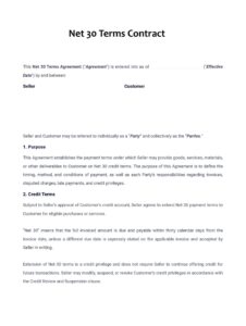 Net 30 Terms Contract Template Net 30 Terms Contract Template